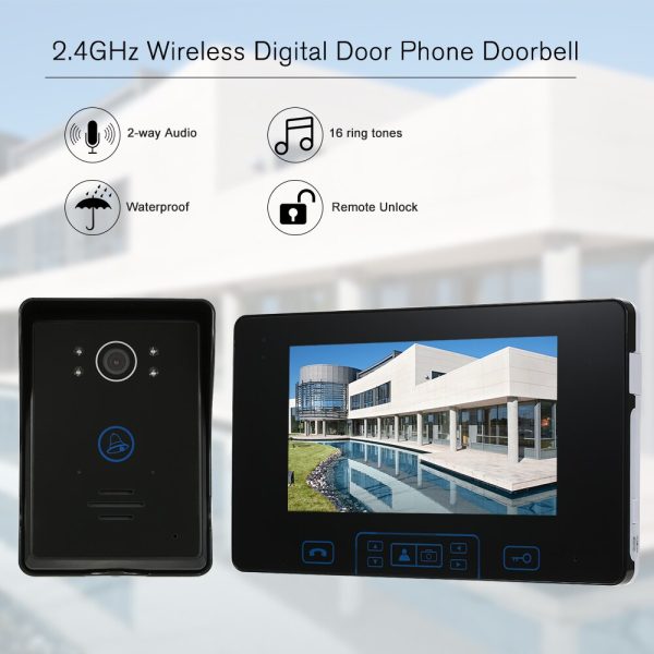 2.4GHz Wireless Digital Door Phone Doorbell Intercom System 1* Indoor Monitor&1* Outdoor Camera 7 Inch TFT HD Digital Camera