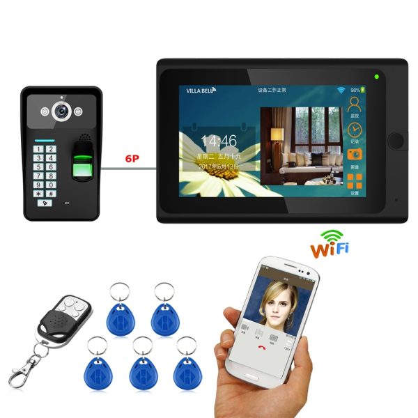 7"Wired/Wireless Wifi Fingerprint RFID Video Door Phone Doorbell Intercom System Support Remote APP unlocking,Recording,Snapshot