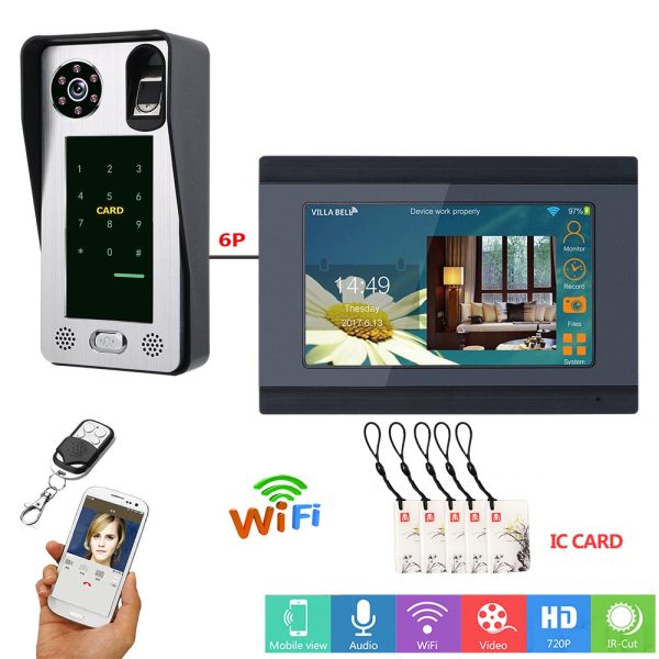 7inch Wired Wifi Wireless  Fingerprint IC Card  Video Door Phone Doorbell Intercom System with Door Access Control System