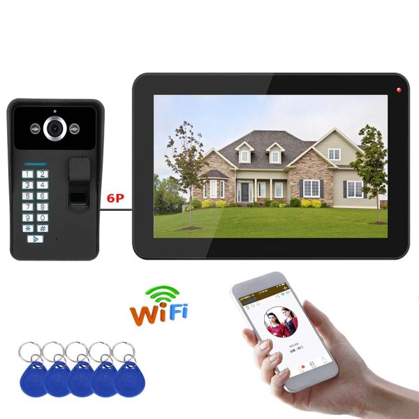 9" TFT Wireless Wifi Home RFID Password Fingerprint Video Door Phone Doorbell Intercom System with 1000TVL Wired IR-CUT Camera