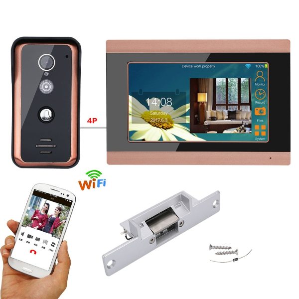 MOUNTAINONE 7 inch Wired Wifi Video Door Phone Doorbell Intercom Entry System with Electric Strike Lock