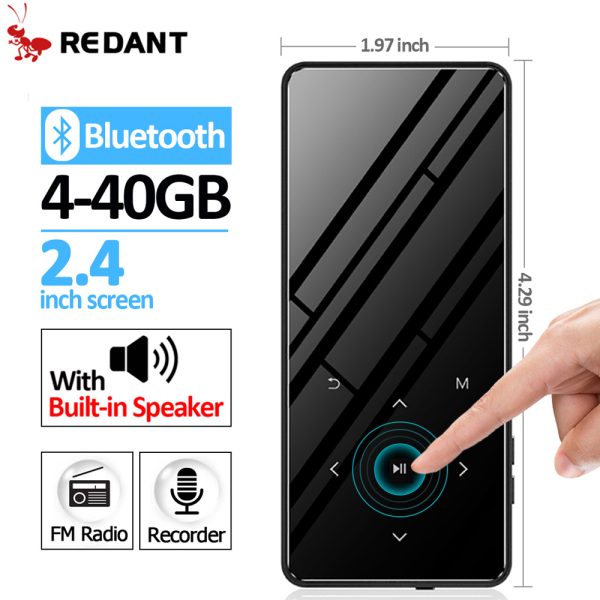 REDANT MP3 Player with bluetooth touch Keys lossless HiFi sport music player hi fi fm radio mini USB portable slim walkman 8 16G