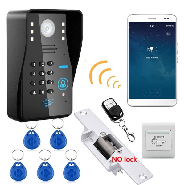 Wireless Wifi ip RFID Password Video Door Phone Intercom System doorbell +Access Control System + NO Electric Strike Door Lock