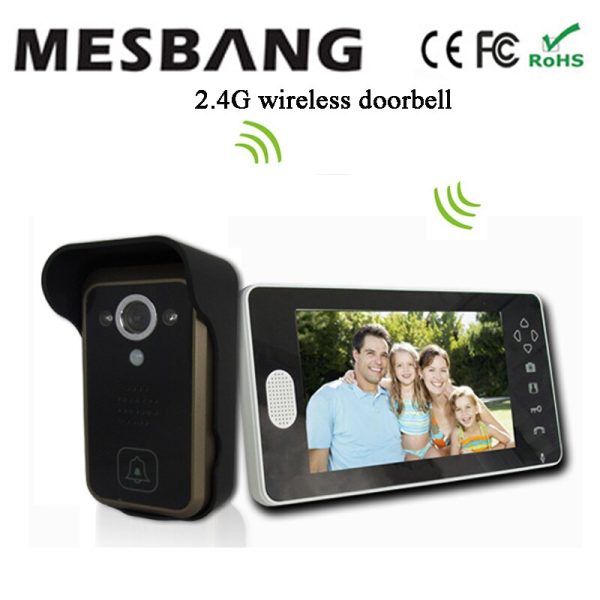 hot 2017  New 2.4G wireless video door intercom wireless video doorbell intercom  with 7 inch monitor no need cable to install