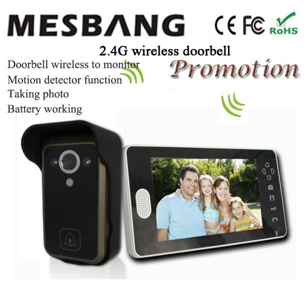 hot new  black color 2.4G wireless video doorbell wireless door video intercom phone  door bell intercom Camera 7 inch monitor